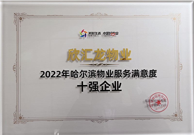 2022年哈尔滨物业服务满意度十强企业